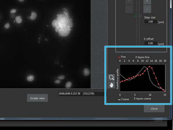 SW-autofocus settings can be optimized with the help of the autofocus quality graph.