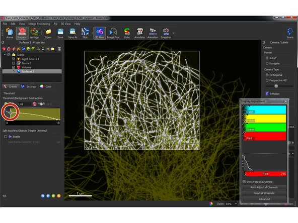Adjust the intensity threshold for segmentation.