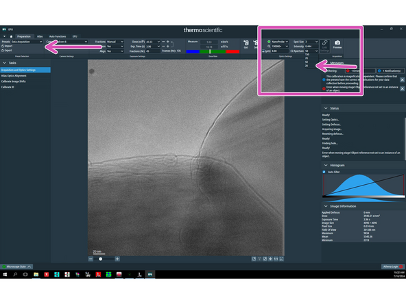 Go to 'Preparation' tab and in 'Data acquisition' preset change C2 back to 20 um in case you used C2 50 um in the previous step.