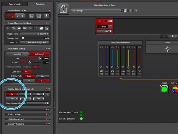 Select the 5x objective to acquire an overview.