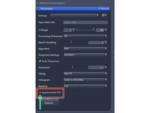 Experimental PSF: The point spread functions (PSFs), or more accurately, the optical transfer functions (OTFs) of the system will be used in the order weighting for image reconstruction.