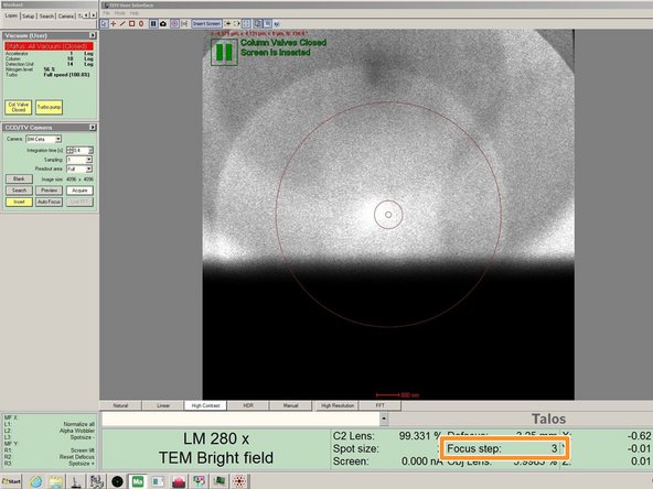 The sensitivity can be adjusted by the lower part of the button and the Focus step is shown in the user interface. Smaller numbers mean more sensitivity''