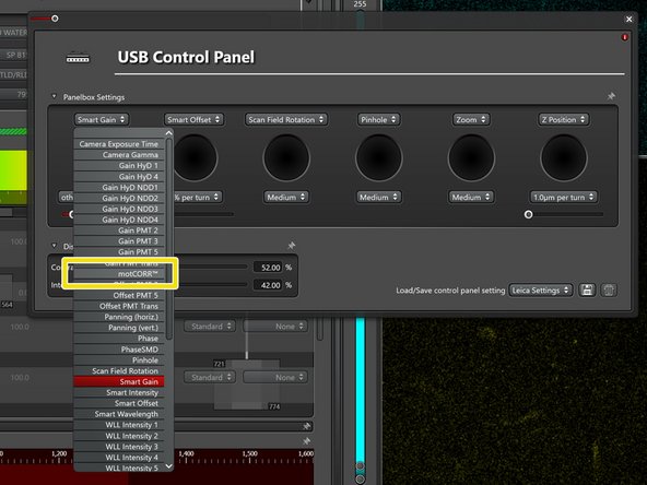 Open the &quot;motCorr&quot; settings.