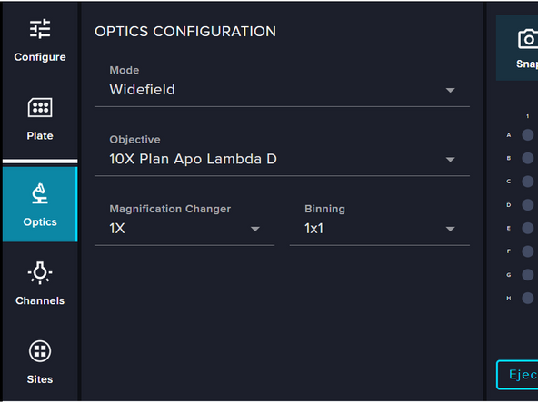 For overview acquisition, Widefield mode is recommended over spinning disk. It allows faster acquisition through lower exposure times and is generally sufficient for detecting targets of interest.