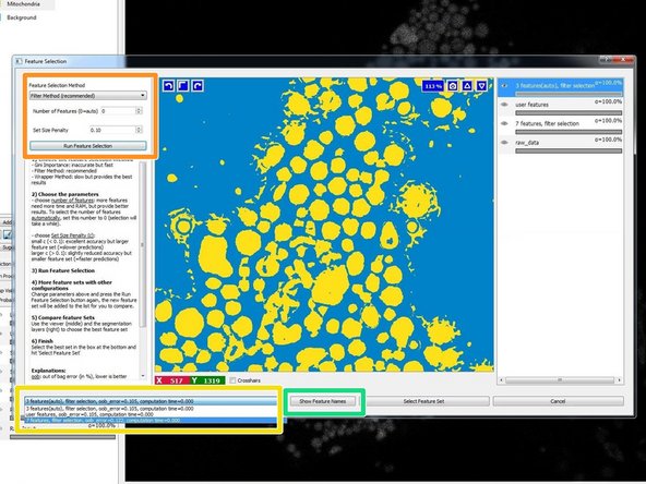 Run the feature selection with the recommended values.