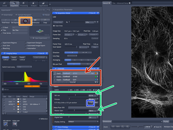 Select a "Track" for adjusting in the "Channels" box by just clicking on it. It becomes highlighted.