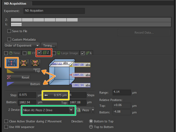 To acquire Z-stack tick the Z. Make sure that  λ is pre-selected from previous step.