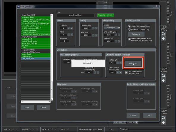 Press &quot;Calibrate Z&quot; to go to Live View.