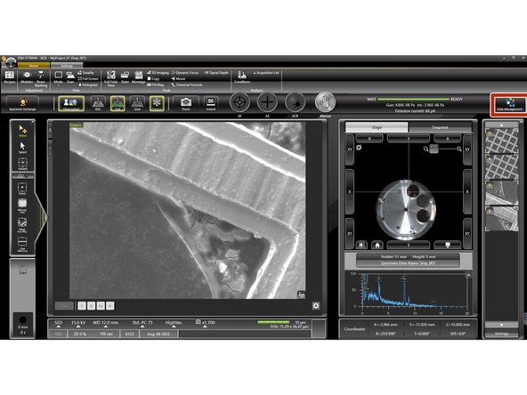 When using the autosave function and acquiring EDX spectra, all data will be stored in the internal Jeol database. Smileview is required to access images and spectra later.