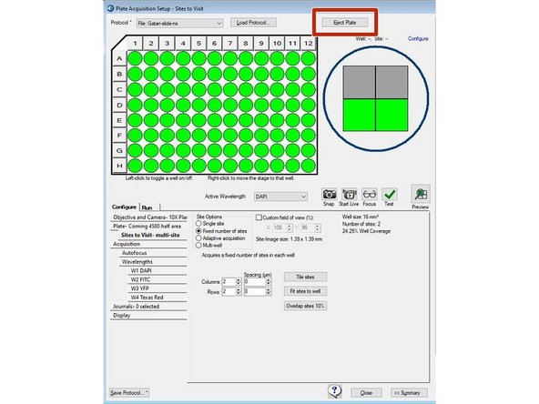 The Eject Plate/Load Plate button switches between the following two options:
