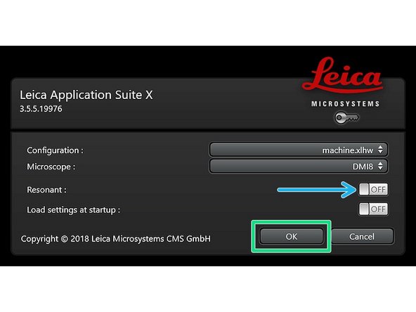 Select either &quot;Resonant&quot; (ON) or non-&quot;Resonant&quot; (OFF) scanning mode.