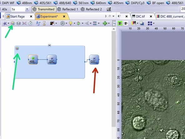 If you want to acquire fluorescence + DIC images, make sure you remove DIC components from the light path after the DIC image and before acquiring the next fluorescent image, time point, position etc.