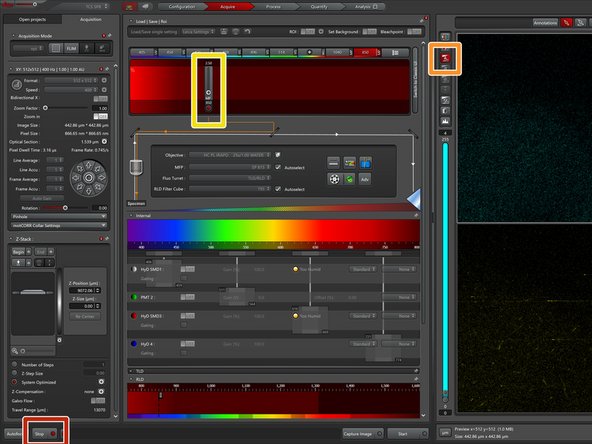 Click on &quot;Live&quot; to start image acquisition.