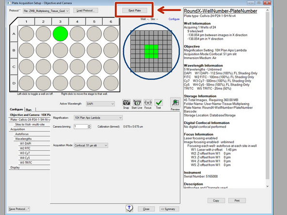 The Eject Plate/Load Plate button switches between the following two options: