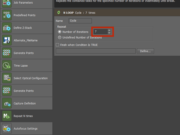 Define the number of rounds (Acquisitions) the Nikon should do. This depends on your experiment.