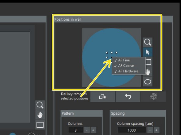 By right click in the defined positions choose the autofocus position/pattern you would like to apply in each well.