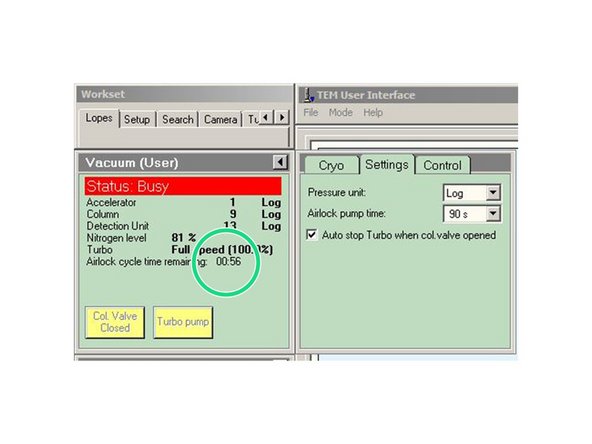 The pumping takes two minutes. If the countdown in the left screen is over the light is still on for a few more seconds.