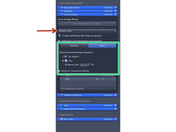 Definite focus tries to maintain a certain distance to the cover glass of the sample in order to compensate for mechanical and thermal movements.