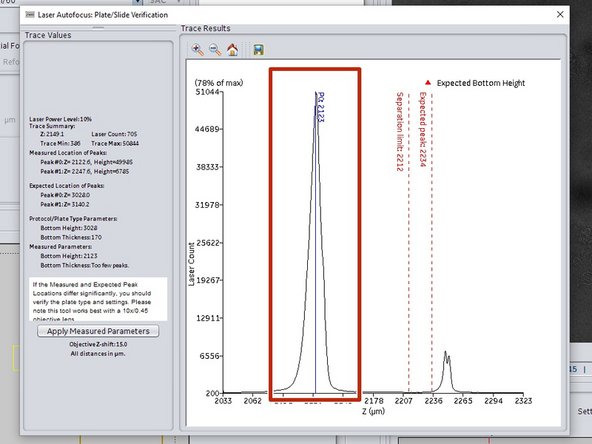 When using a slide instead of a plate definition, the hardware auto-focus only searches for the first reflection peak (air-glas interface).