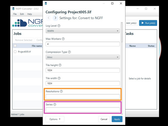 The &quot;Settings for: Convert to NGFF&quot; apply aswell, if you are exporting to OME-TIFF.