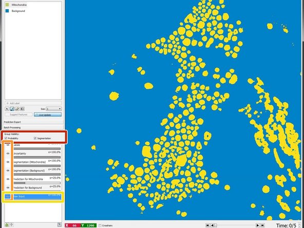 A segmentation with a probability threshold of 0.6 can be viewed by checking &quot;Segmentation&quot; in &quot;Group Visibility&quot;.