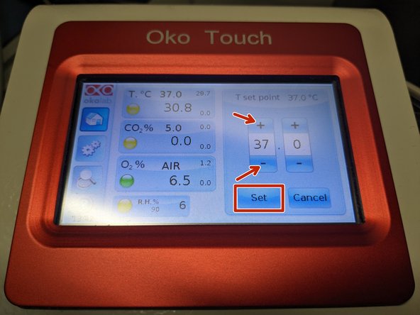 Set the desired CO2 level by clicking on the &quot;CO2&quot; tab. With &quot;+&quot; and &quot;-&quot; define your &quot;CO2 set point&quot; and click &quot;Set&quot;.