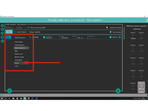 Create a group by selecting &quot;Group&quot; in the &quot;Step Action&quot; drop-down menu.