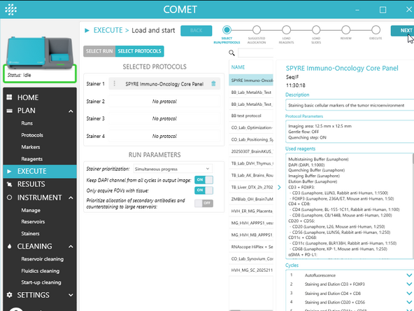 Highlighted reservoirs indicate the allocation suggested by the system based on the selection of protocols.