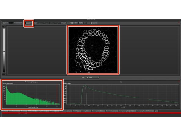 To go back to the Intensity picture and histogram, press &quot;Intensity&quot;.