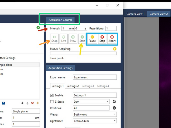 With the &quot;Acquisition control&quot;, once your imaging parameters are defined, you can: