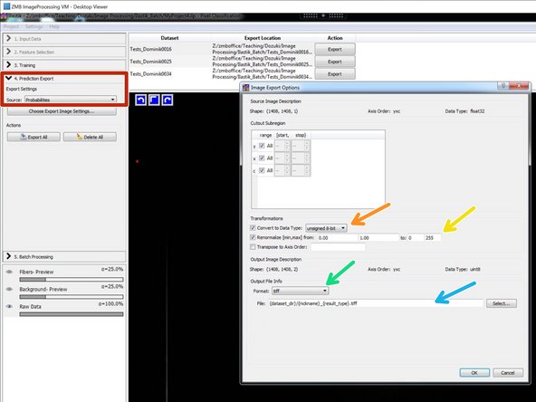 In &quot;Prediction Export&quot; choose &quot;Probabilities&quot; and open &quot;Choose Export Image Settings&quot;: