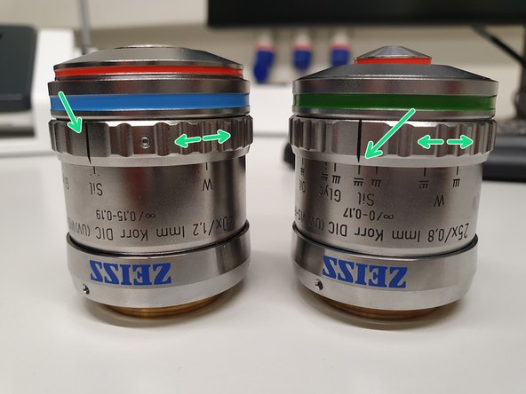 For optimal imaging performance on some objectives the correction collar has to be adjusted: