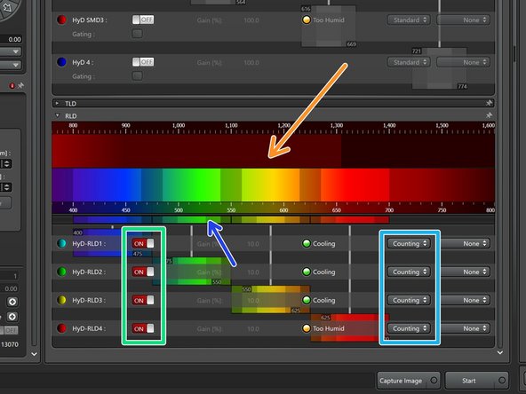 The lower set of detectors called HyD-RLDs are used for multiphoton imaging using the IR laser.