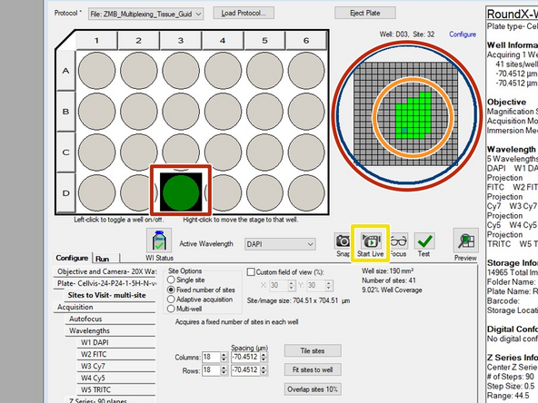 Start Live to see tissue boundaries
