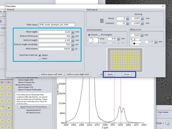 Compare the "Plate Parameters" with the "Measured parameters". If they are off click on "Apply Measured Parameters".