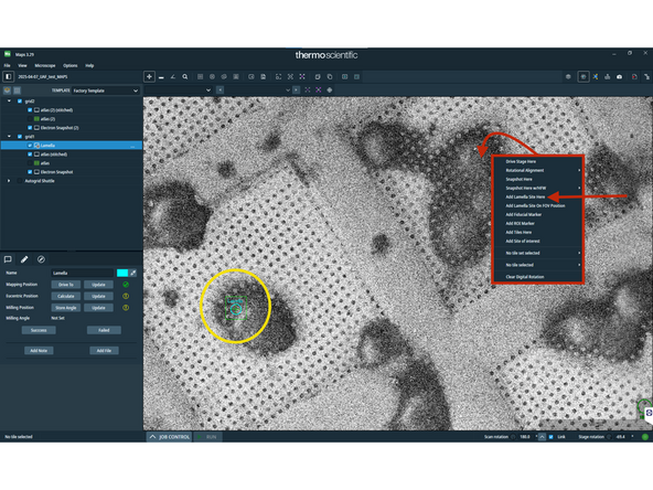 Right-click at positions, where you would like to mill lamellae.