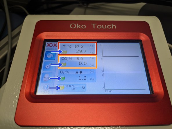 Set the desired temperature by clicking on the &quot;T&quot; tab. With &quot;+&quot; and &quot;-&quot; define your &quot;T set point&quot; and click &quot;Set&quot;.