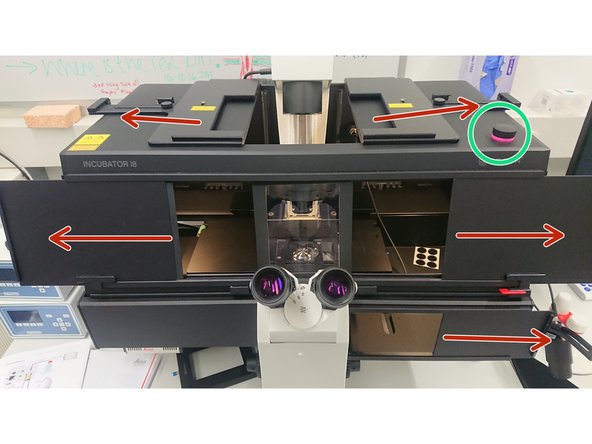 Open the front and top doors of the chamber to access the stage.