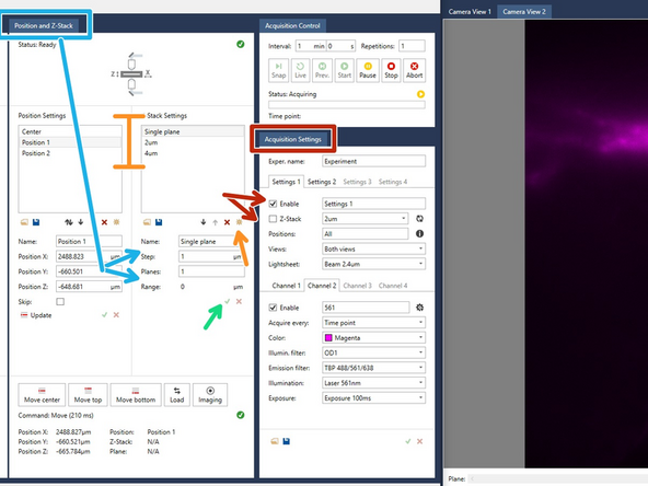 Adjust your step-size, and number of planes on the position and Z-Stack panel.