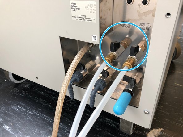 Open valves at the back to release nitrogen into styrofoam box.