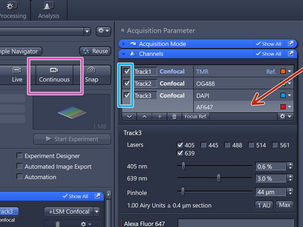 "Live" = fast live, runs always in 512 x 512 format, max speed, and displays only the "Track" highlighted in light grey.