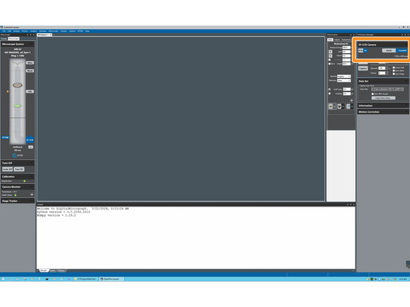 Click on 'TEM imaging'. Make sure you are in 'Counted' mode and 1x bin.