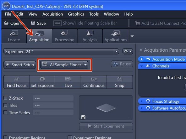 The &quot;AI Sample Finder&quot; allows you to  place your sample, capture an overview image, identify &amp; align your sample carrier and adjust the focus for each region. ''