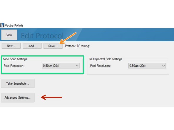 Choose the desired &quot;Pixel Resolution&quot; (=objective).