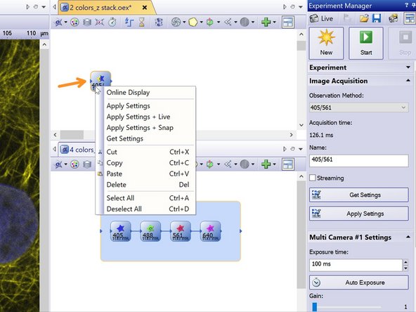 Right click on your acquisition object (e.g. 405/561) and choose &quot;Apply settings + Live&quot;.
