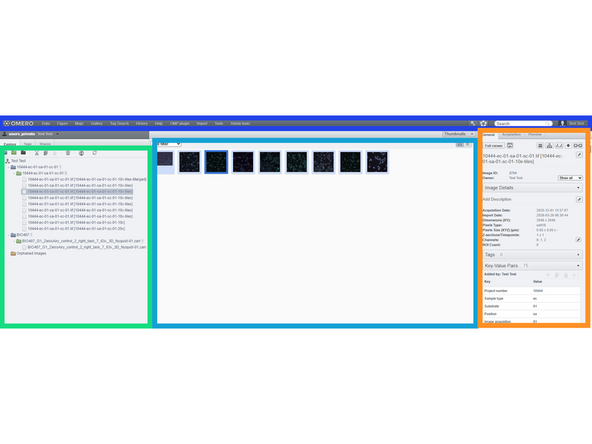 The main OMERO.web window consists of 4 elements: