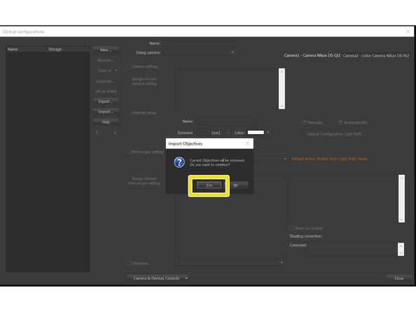 Click Yes when you will be asked to import objectives.