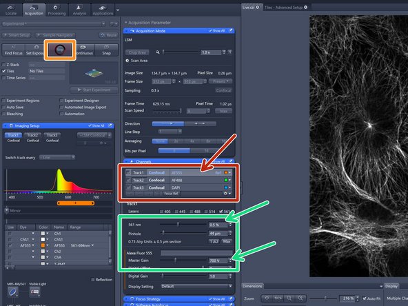 Select a "Track" for adjusting in the "Channels" box by just clicking on it. It becomes highlighted.