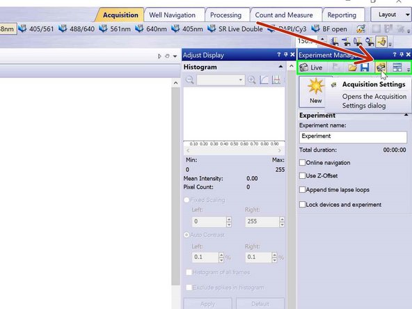 Define where your data will be saved by clicking on the &quot;Acquisition Settings&quot; icon.