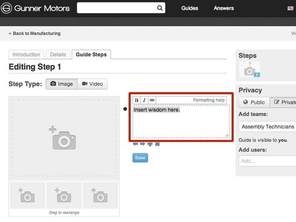 Type instructions into the text box that appears.